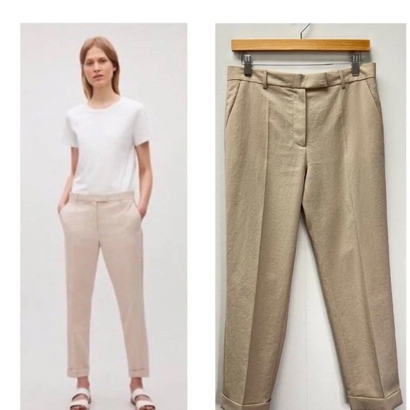 Cos Trousers Beige Cuffed Relaxed Fit Lightweight Ankle Length Size 2 NWT - Picture 6 of 6